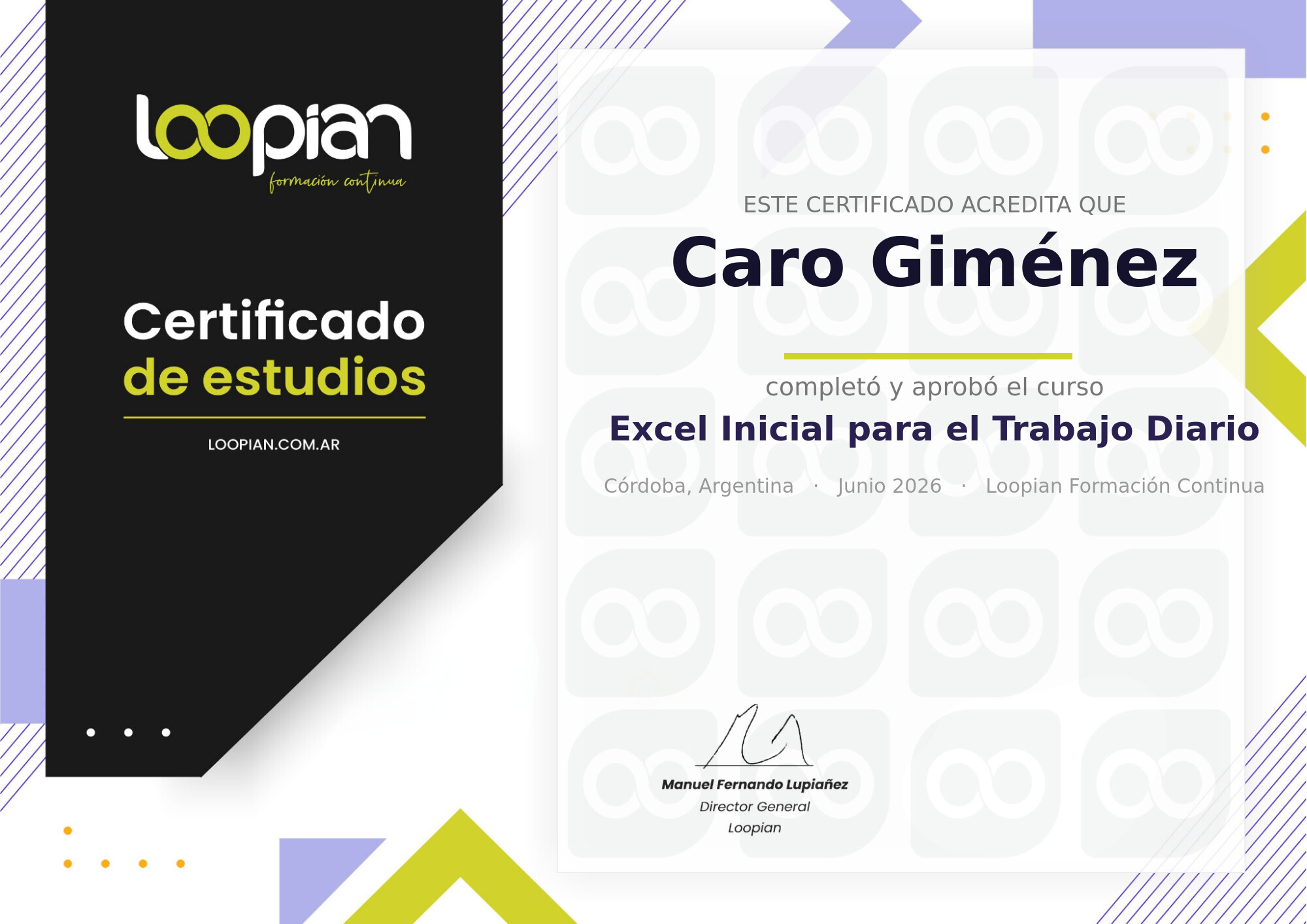 Certificado Loopian de ejemplo